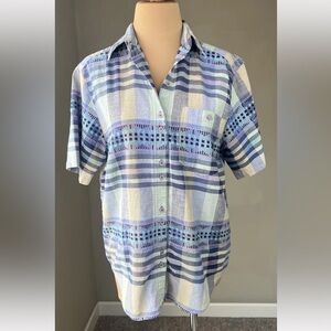 Vintage 80's Cabin Creek Cotton Embroidered Plaid Ombre Button Shirt Top M